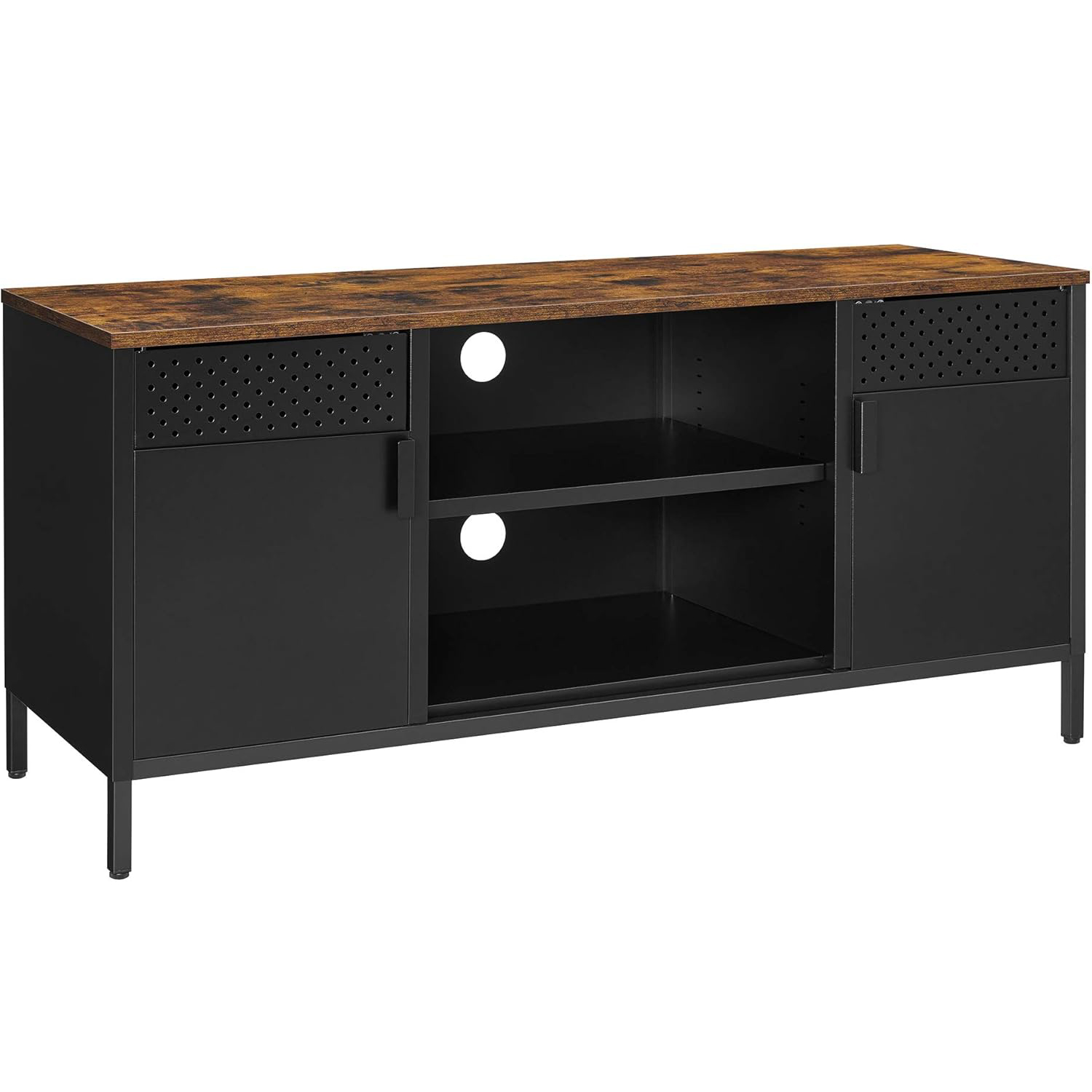 SONGMICS TV-szekrény 120×40×55 cm, 3 állítható polccal, 2 ajtóval, vintage stílus, forgácslap és acél, matt barna–fekete