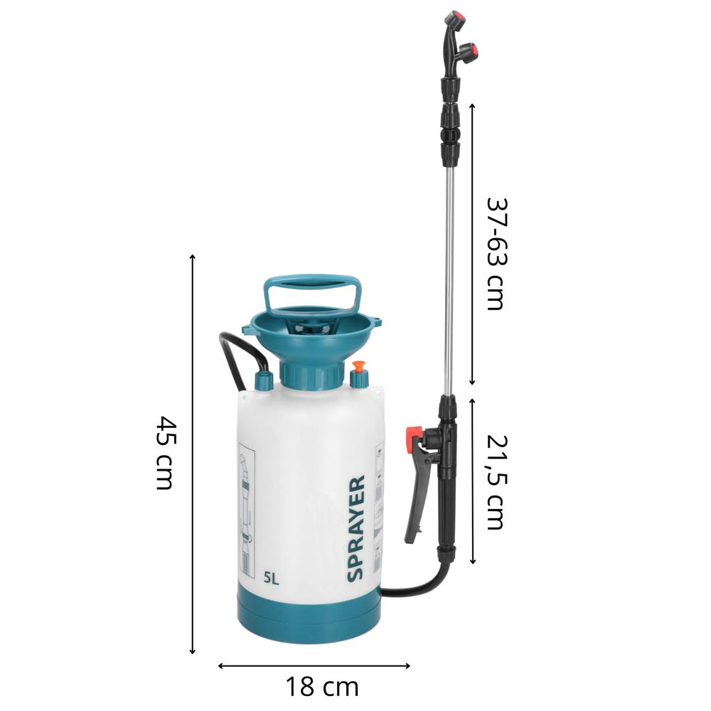 Kézi permetező 5 L, 63 cm-es állítható permetezőszárral, 2 fúvókával és vállpánttal - Image 22