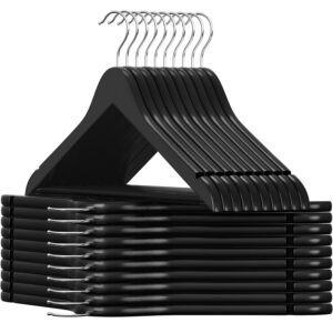 SONGMICS fa vallfak ruhakhoz 45x23 cm, 20 db-os keszlet, tomor fa nadragruddal es forgathato akasztokampoval, fekete