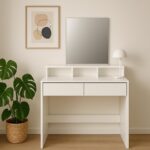 Fésülködőasztal tükörrel és 2 fiókkal, 80x40x140 cm, fehér