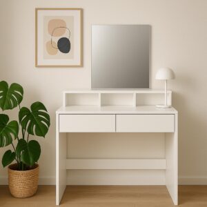 Fésülködőasztal tükörrel és 2 fiókkal, 80x40x140 cm, fehér