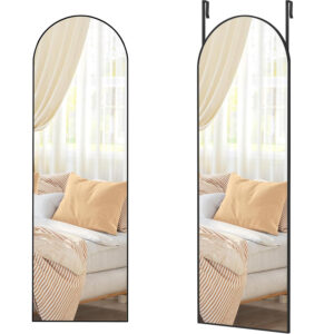 SONGMICS dekoratív tükör ívelt kerettel, 120x40 cm, falra vagy ajtóra szerelhető, fekete