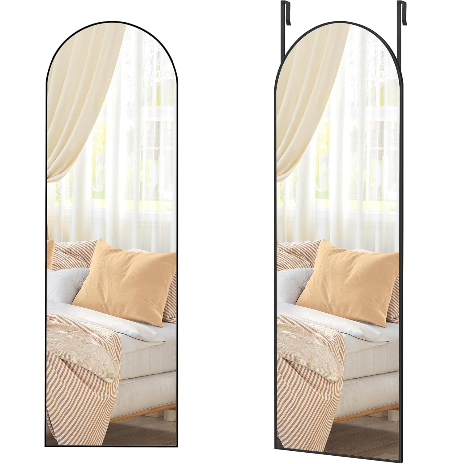 SONGMICS dekoratív tükör ívelt kerettel, 120x40 cm, falra vagy ajtóra szerelhető, fekete