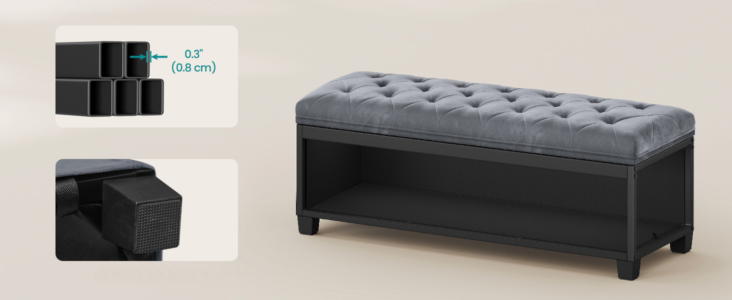 SONGMICS Tárolópad, 110x40x40 cm, 103 literes, bársony kárpitozással, MDF és habszivacs szerkezettel, szürke. - Image 8