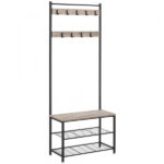 VASAGLE multifunkcios fogas 70x32x175 cm, 9 kampoval, paddal es 2 cipotaroloval, faforgacslap es acel, szurke es fekete