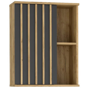Függesztett szekrény 60x37x80 cm, 1 ajtóval és polcokkal, loft stílus, craft/fekete kivitel