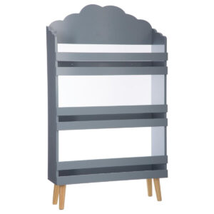 Atmosphera Nuage gyerekkönyvtár MDF-ből, 3 polccal és fa lábakkal, 58x100 cm, szürke