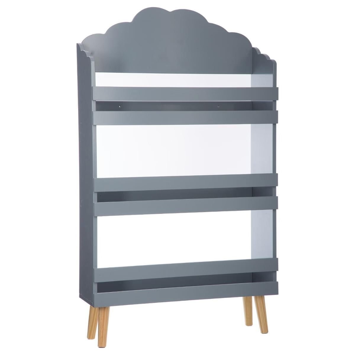 Atmosphera Nuage gyerekkönyvtár MDF-ből, 3 polccal és fa lábakkal, 58x100 cm, szürke