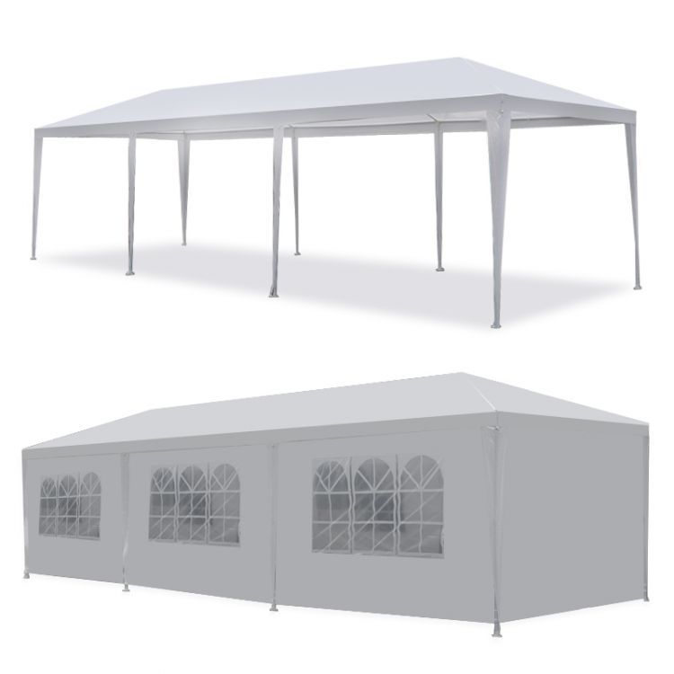 Kerti pavilon, 300x900 cm, 8 levehető oldalfallal, ablakokkal és ajtóval, fém szerkezettel, vízálló PE borítással, fehér - Image 2