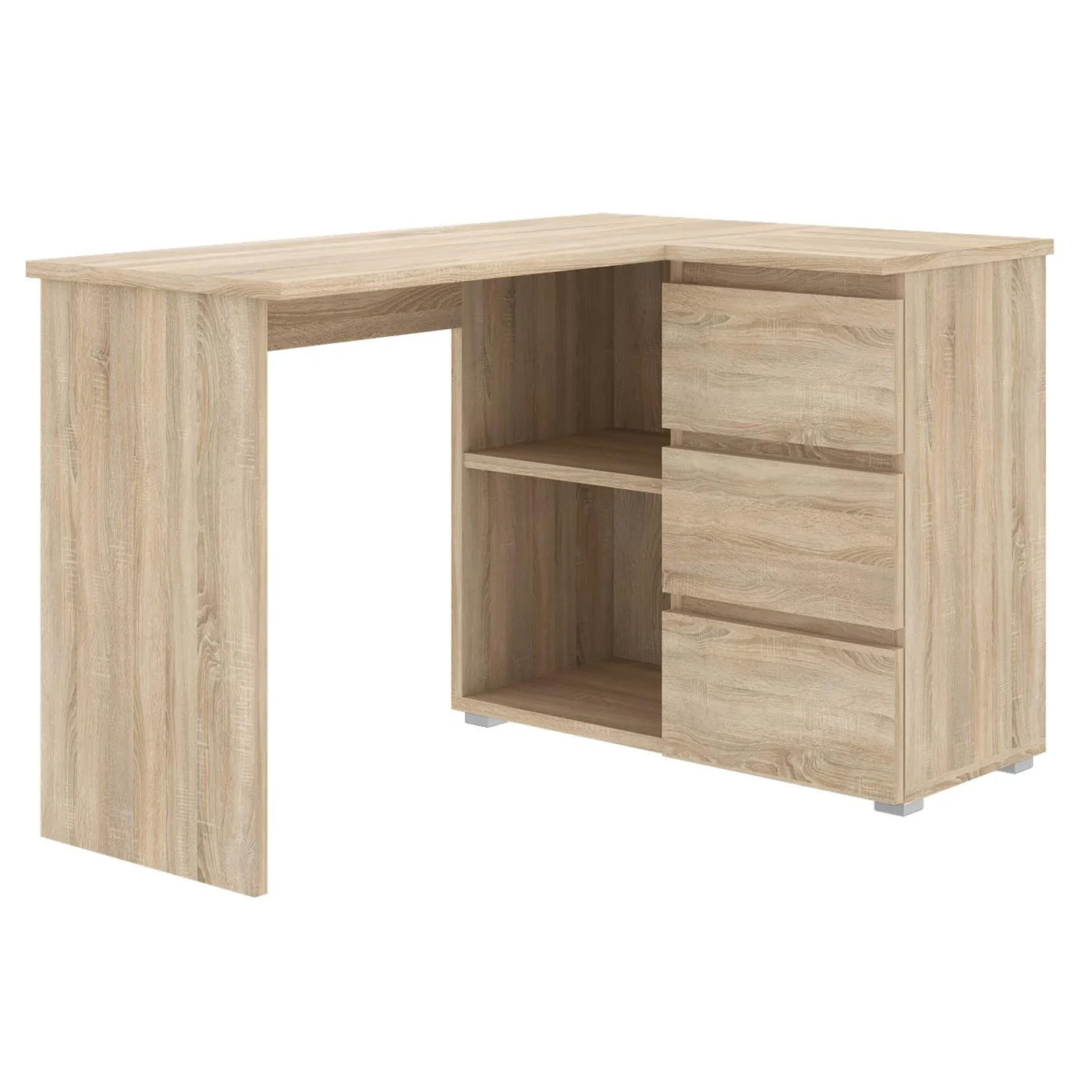 Norge sarokíróasztal 3 fiókkal és 2 polccal, 124x89x75 cm, tölgy