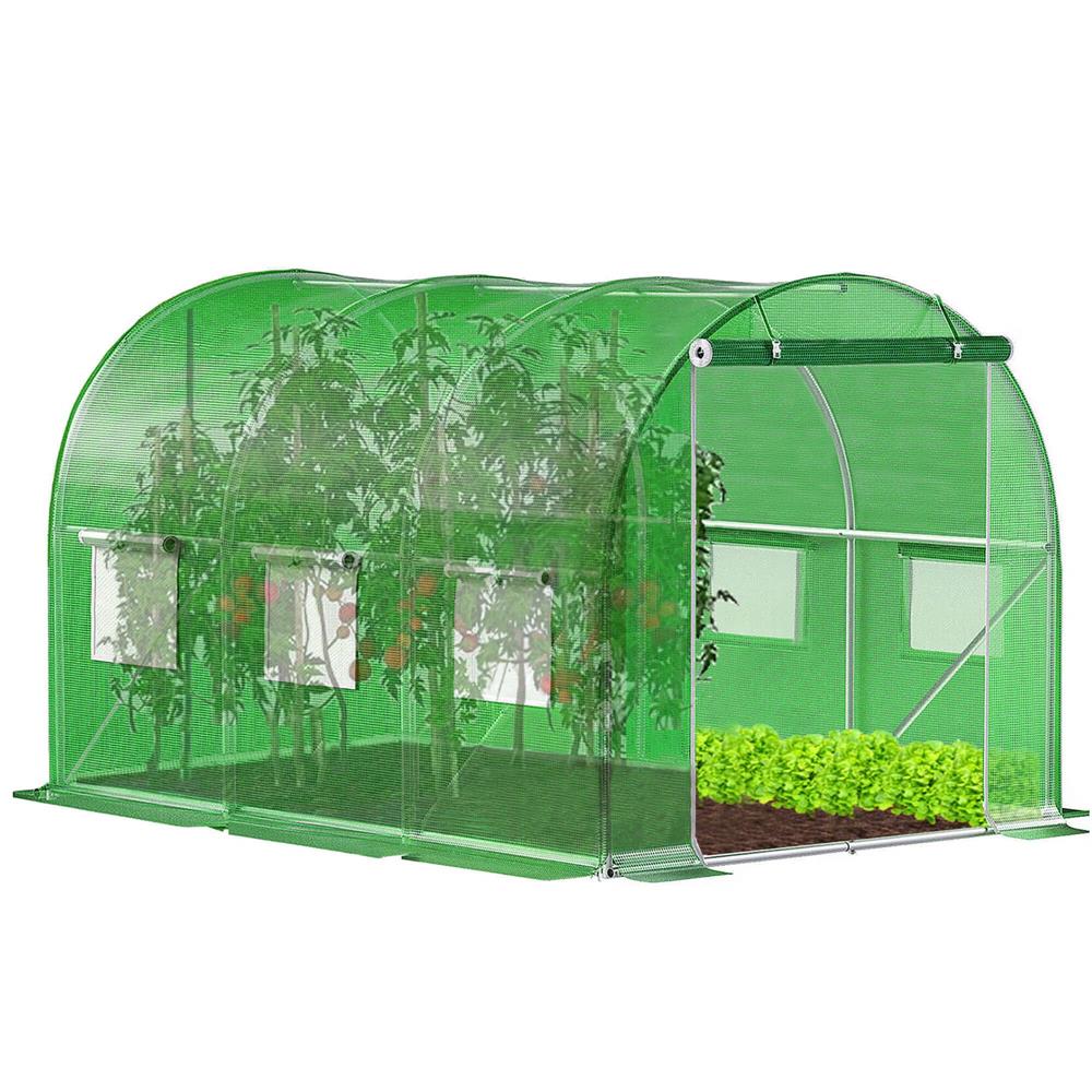 Csere fólia üvegházhoz 300 x 200 x 200 cm, PE 140 g/m² PP hálóval, UV4, 6 ablakkal és cipzáras ajtóval, zöld - Image 11