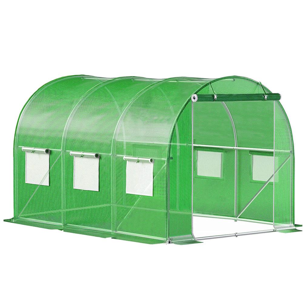 Csere fólia üvegházhoz 300 x 200 x 200 cm, PE 140 g/m² PP hálóval, UV4, 6 ablakkal és cipzáras ajtóval, zöld - Image 12