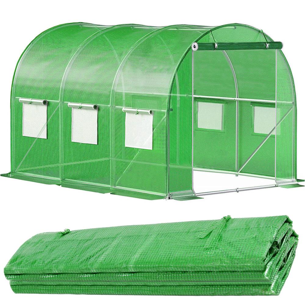 Csere fólia üvegházhoz 300 x 200 x 200 cm, PE 140 g/m² PP hálóval, UV4, 6 ablakkal és cipzáras ajtóval, zöld - Image 15