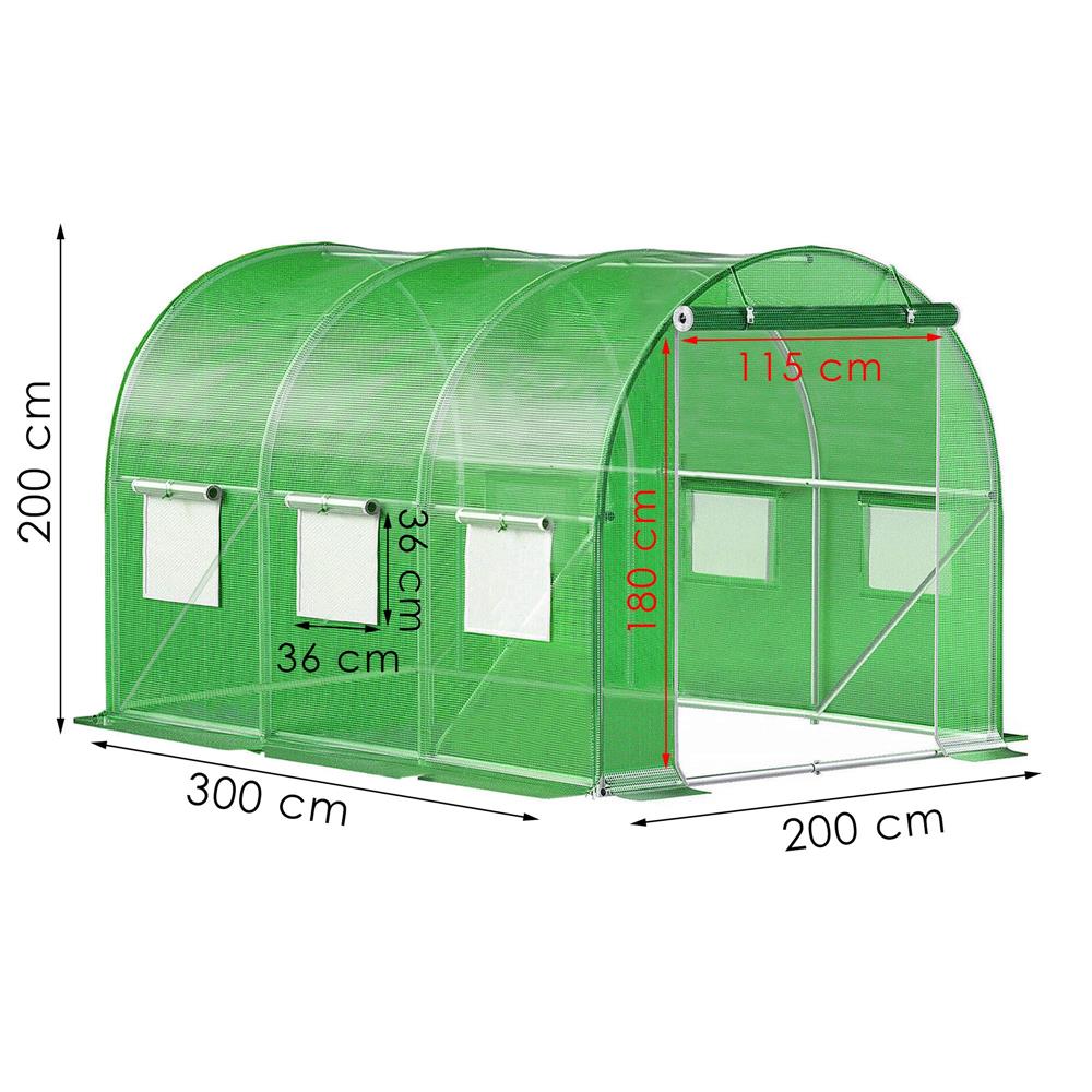 Csere fólia üvegházhoz 300 x 200 x 200 cm, PE 140 g/m² PP hálóval, UV4, 6 ablakkal és cipzáras ajtóval, zöld - Image 17