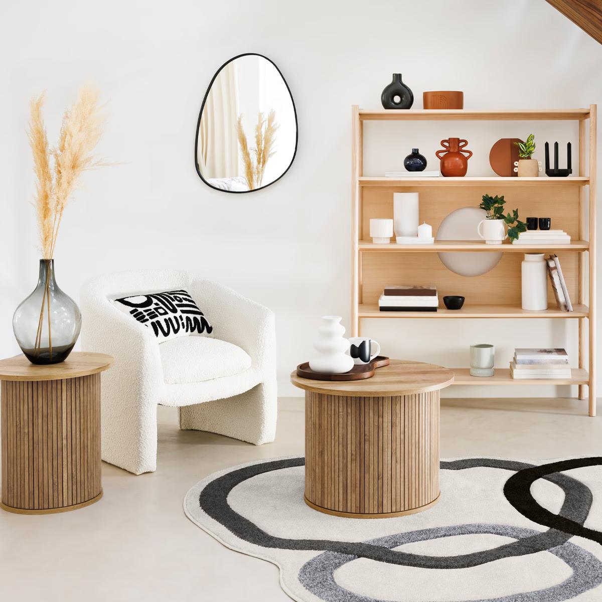 Atmosphera Createur d’interieur Colva kerek dohányzóasztal, 60x45 cm, MDF, bézs, bordázott talppal - Image 3