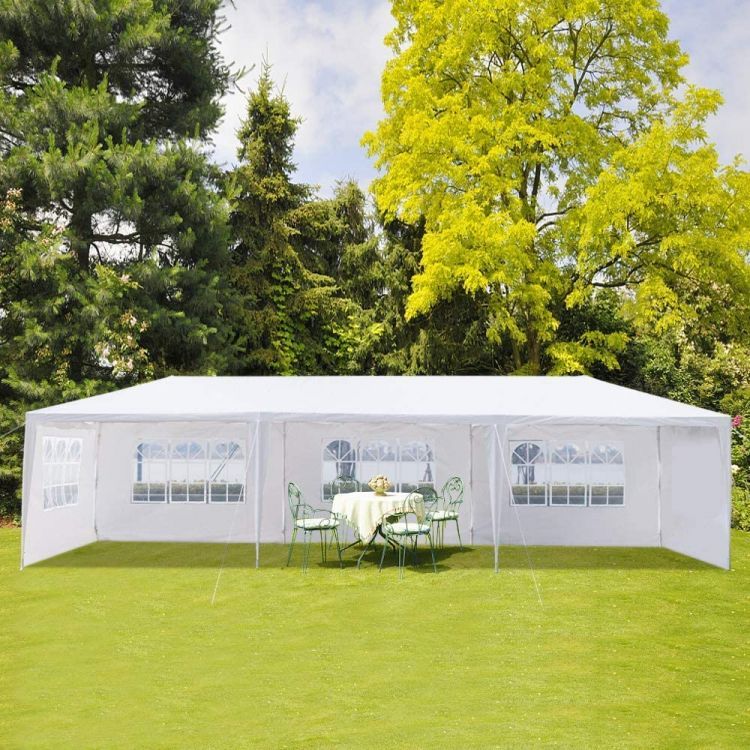 Kerti pavilon, 300x900 cm, 8 levehető oldalfallal, ablakokkal és ajtóval, fém szerkezettel, vízálló PE borítással, fehér - Image 3