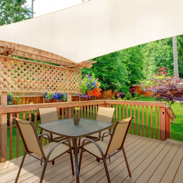 Téglalap alakú napvitorla 200×300 cm, vízálló, UV-védelemmel, 180 g/m² poliészter, bézs - Image 3