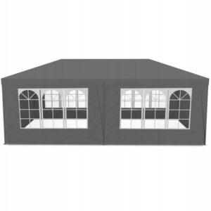Kerti pavilon, 300x600 cm, 6 levehető oldalfallal, ablakokkal és ajtóval, fém szerkezettel, vízálló PE borítással, szürke