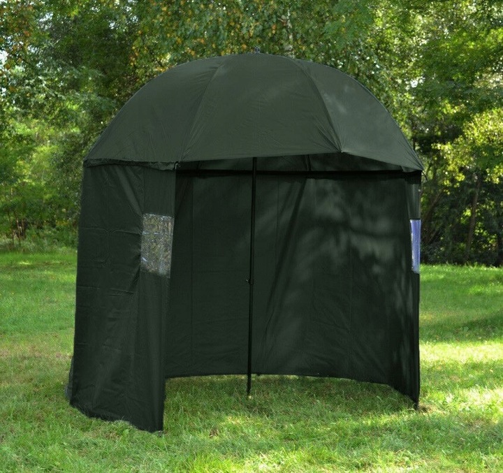 Horgászernyő 200×220 cm, teljesen zárható levehető oldalfallal, állítható, acél és vízálló Oxford anyag, zöld - Image 4
