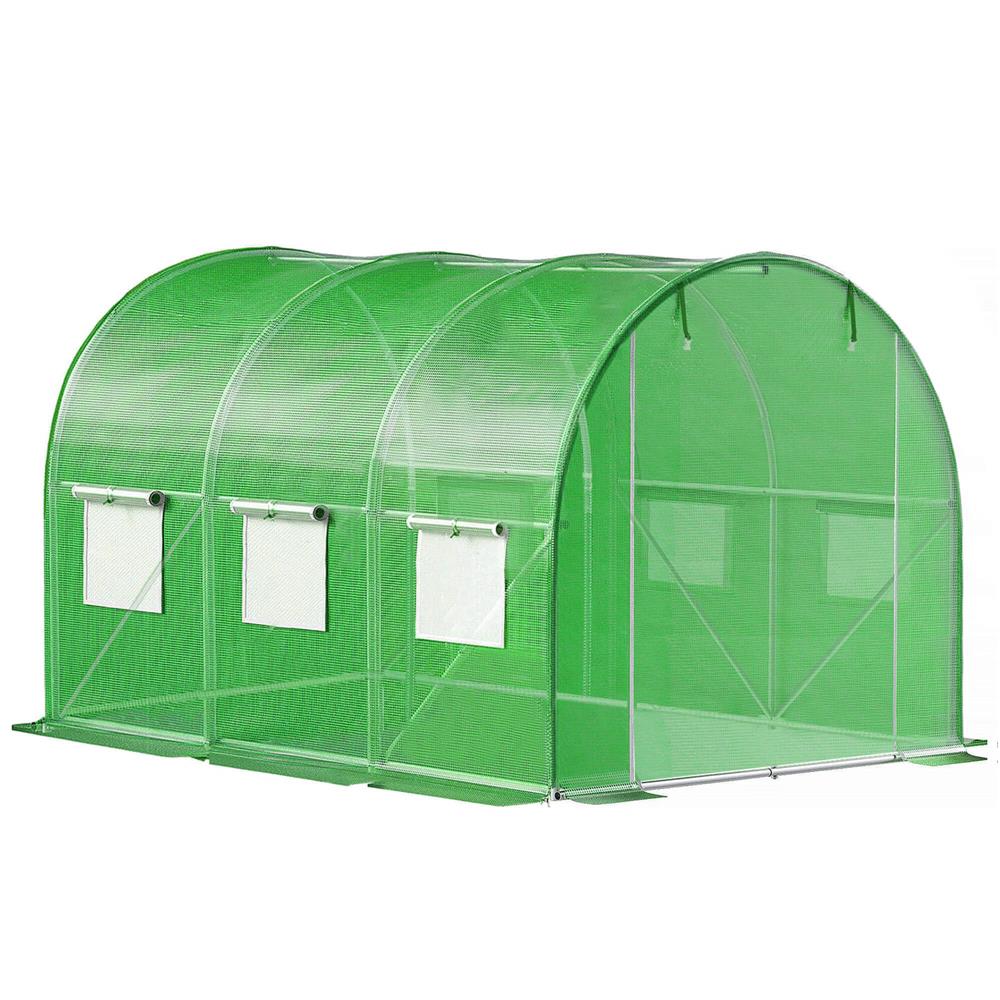 Csere fólia üvegházhoz 300 x 200 x 200 cm, PE 140 g/m² PP hálóval, UV4, 6 ablakkal és cipzáras ajtóval, zöld - Image 20
