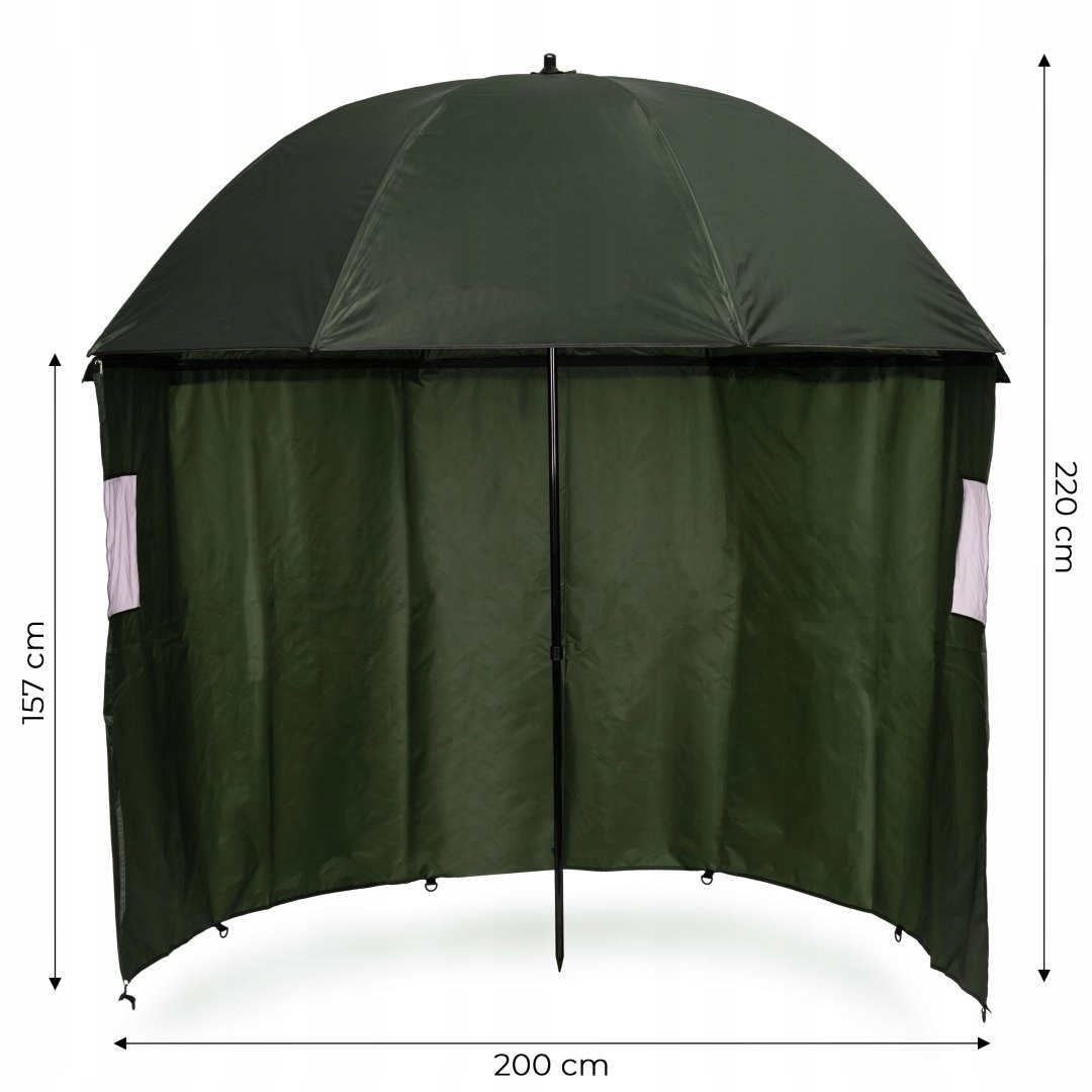 Horgászernyő 200×220 cm, teljesen zárható levehető oldalfallal, állítható, acél és vízálló Oxford anyag, zöld - Image 6