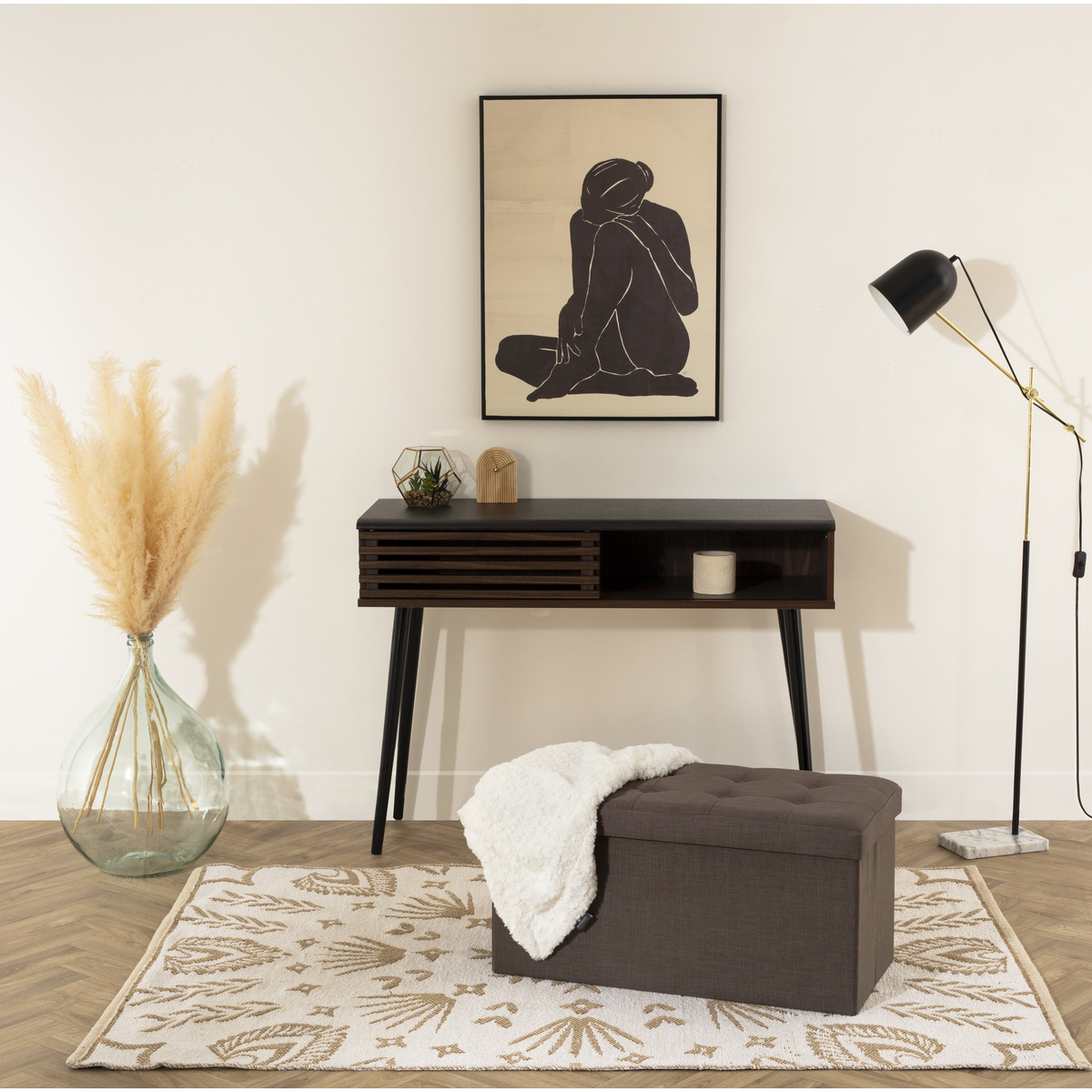 Atmosphera Lysandre dupla, összecsukható taburet MDF-ből és poliészterből, 76x38x38 cm, szürke - Image 3