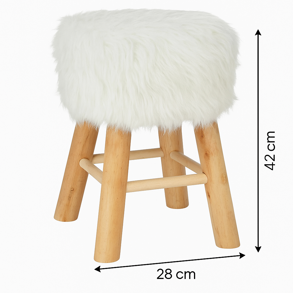 Atmosphera Oslo taburet szőrmehatású bevonattal, 42 cm, fehér - Image 4