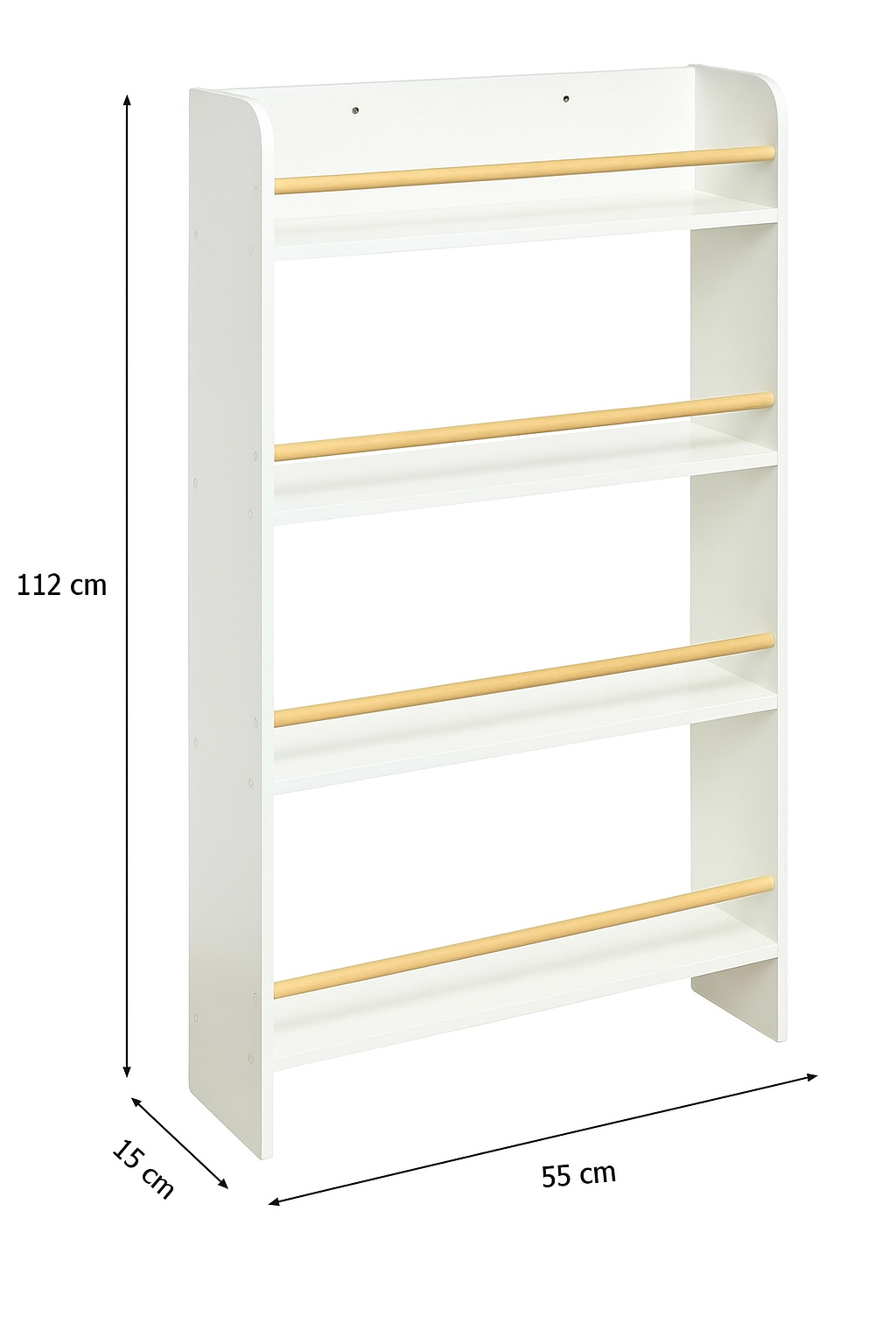 Atmosphera Classic gyerek könyvespolc, 4 polccal, MDF és fenyőfa, 55x112 cm, fehér - Image 4