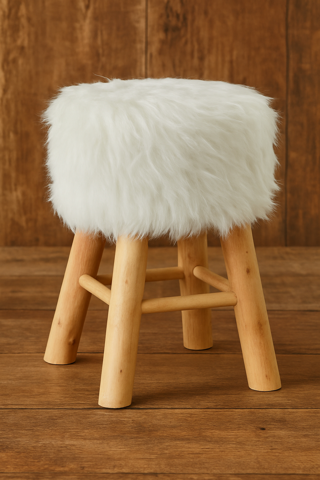 Atmosphera Oslo taburet szőrmehatású bevonattal, 42 cm, fehér - Image 5