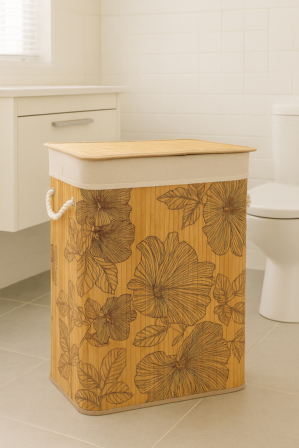 5Five Blackflora szennyestartó kosár, bambuszból, 60 liter, 42x31x51 cm, natúr - Image 6