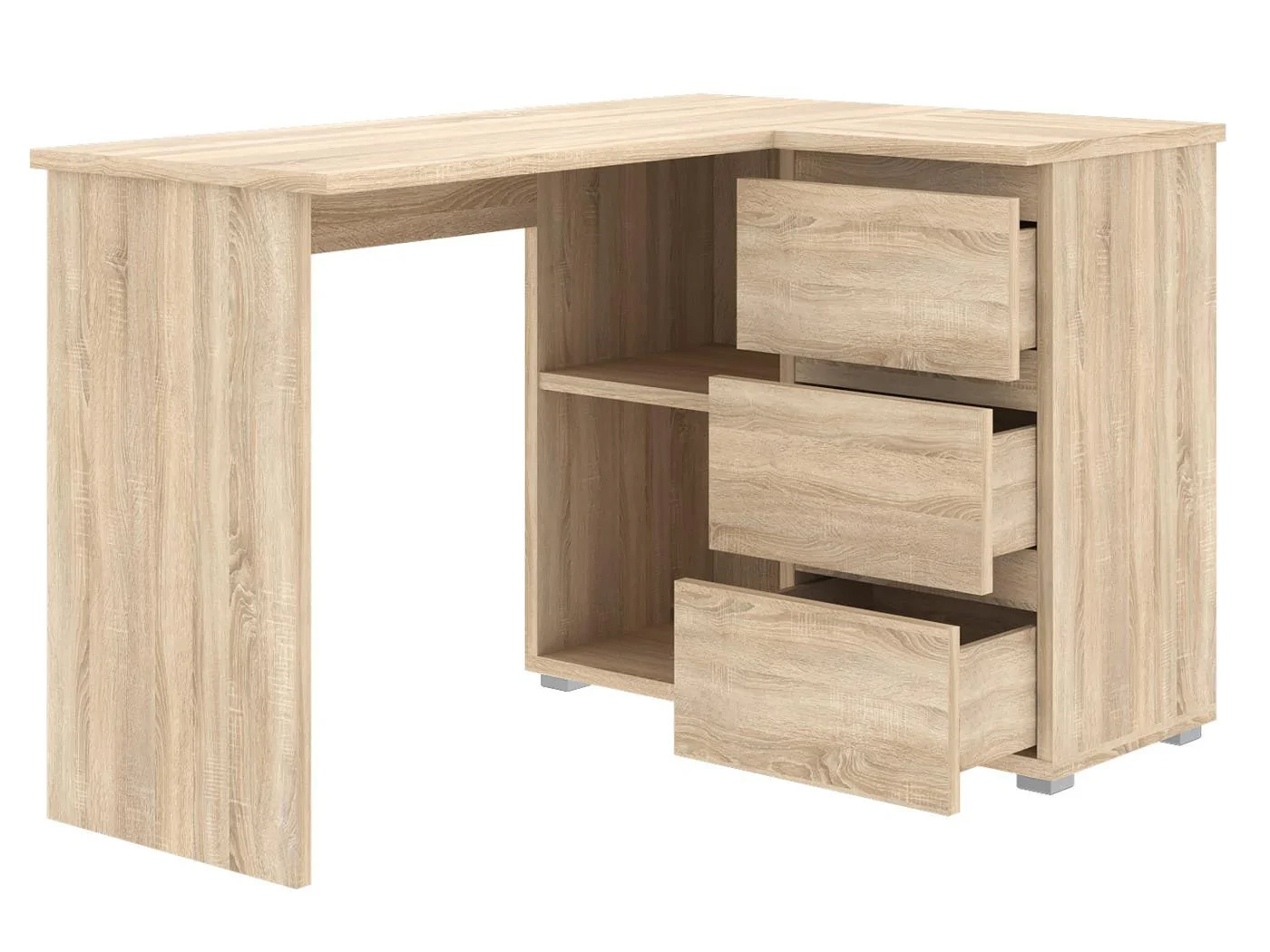 Norge sarokíróasztal 3 fiókkal és 2 polccal, 124x89x75 cm, tölgy - Image 5