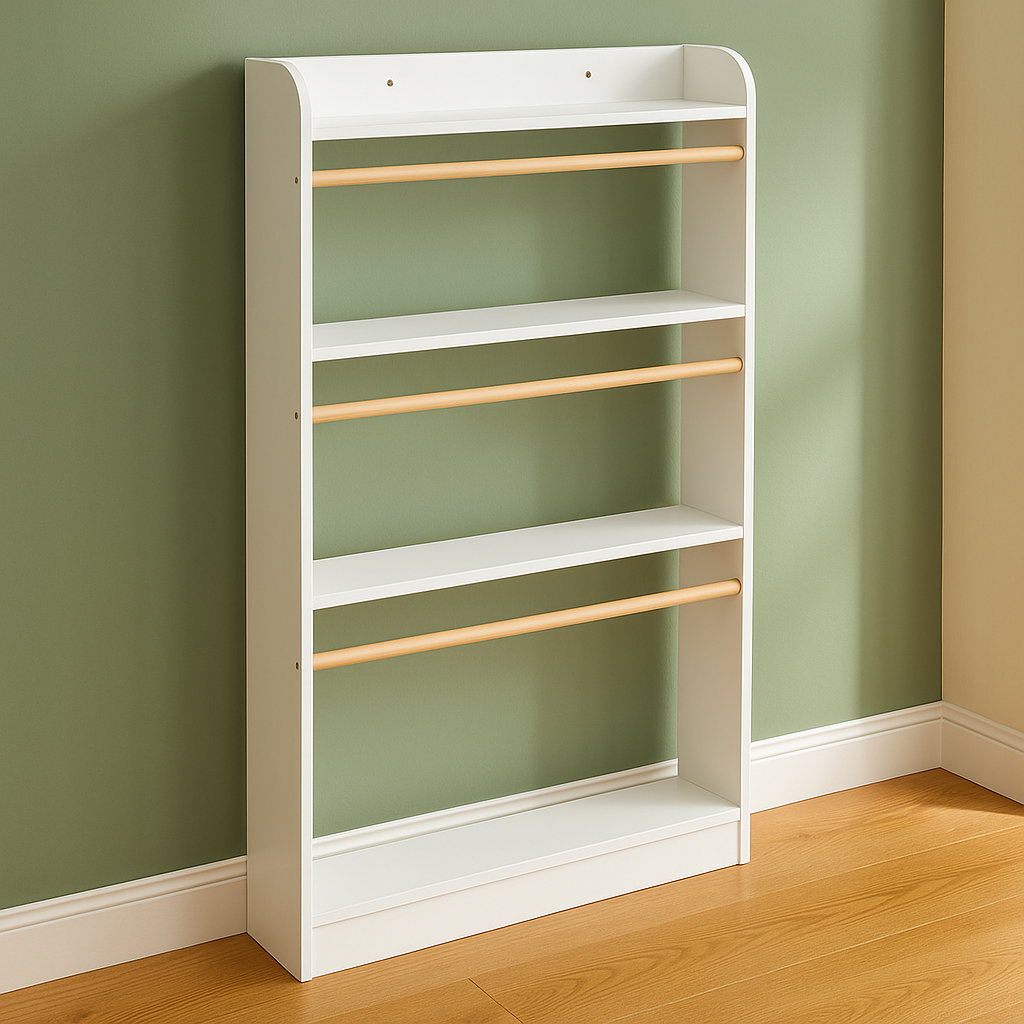 Atmosphera Classic gyerek könyvespolc, 4 polccal, MDF és fenyőfa, 55x112 cm, fehér - Image 5