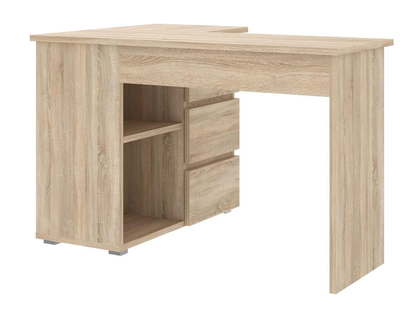 Norge sarokíróasztal 3 fiókkal és 2 polccal, 124x89x75 cm, tölgy - Image 6