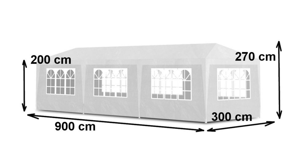 Kerti pavilon, 300x900 cm, 8 levehető oldalfallal, ablakokkal és ajtóval, fém szerkezettel, vízálló PE borítással, fehér - Image 7