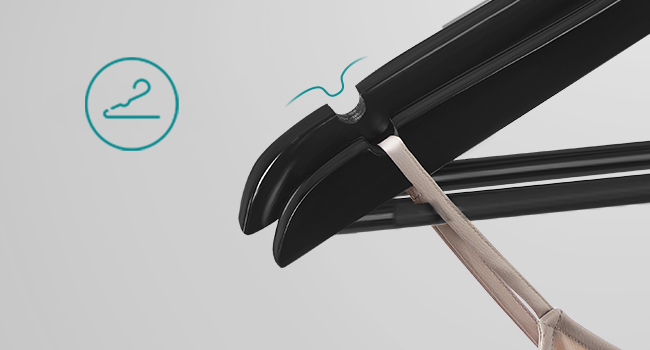 SONGMICS fa vallfak ruhakhoz 45x23 cm, 20 db-os keszlet, tomor fa nadragruddal es forgathato akasztokampoval, fekete - Image 6