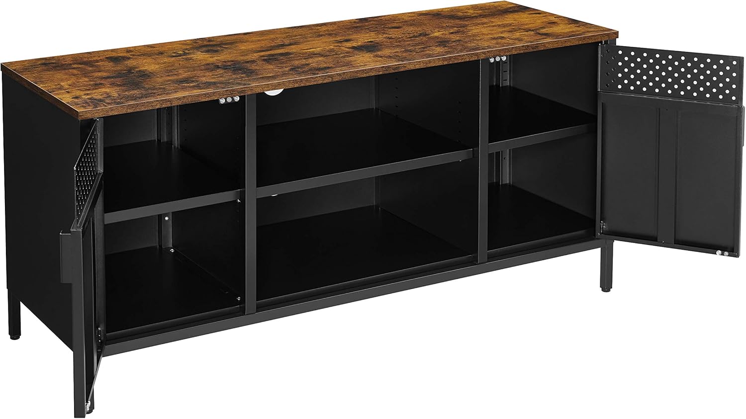 SONGMICS TV-szekrény 120×40×55 cm, 3 állítható polccal, 2 ajtóval, vintage stílus, forgácslap és acél, matt barna–fekete - Image 8