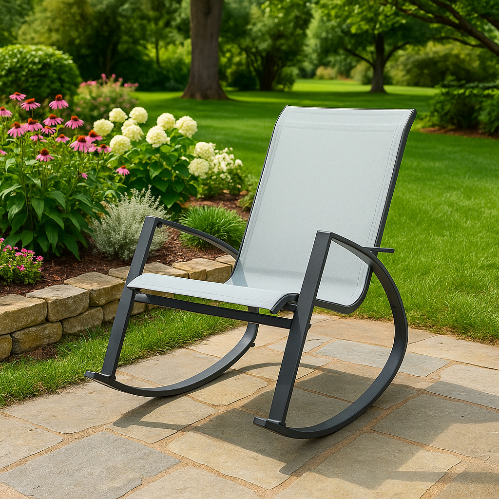 Kerti hintaszék fémből és textilből, 60x104x95 cm, 120 kg teherbírással, szürke - Image 3
