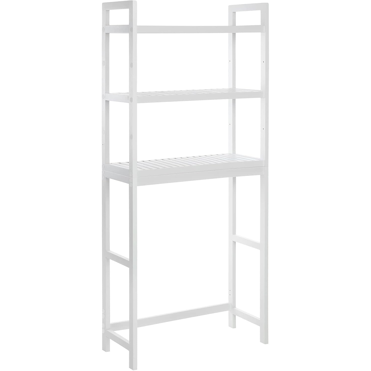 SONGMICS fürdőszobai tárolópolc mosógép vagy WC fölé helyezhető kivitelben, bambuszból, állítható polcokkal, 26x63x163 cm, fehér