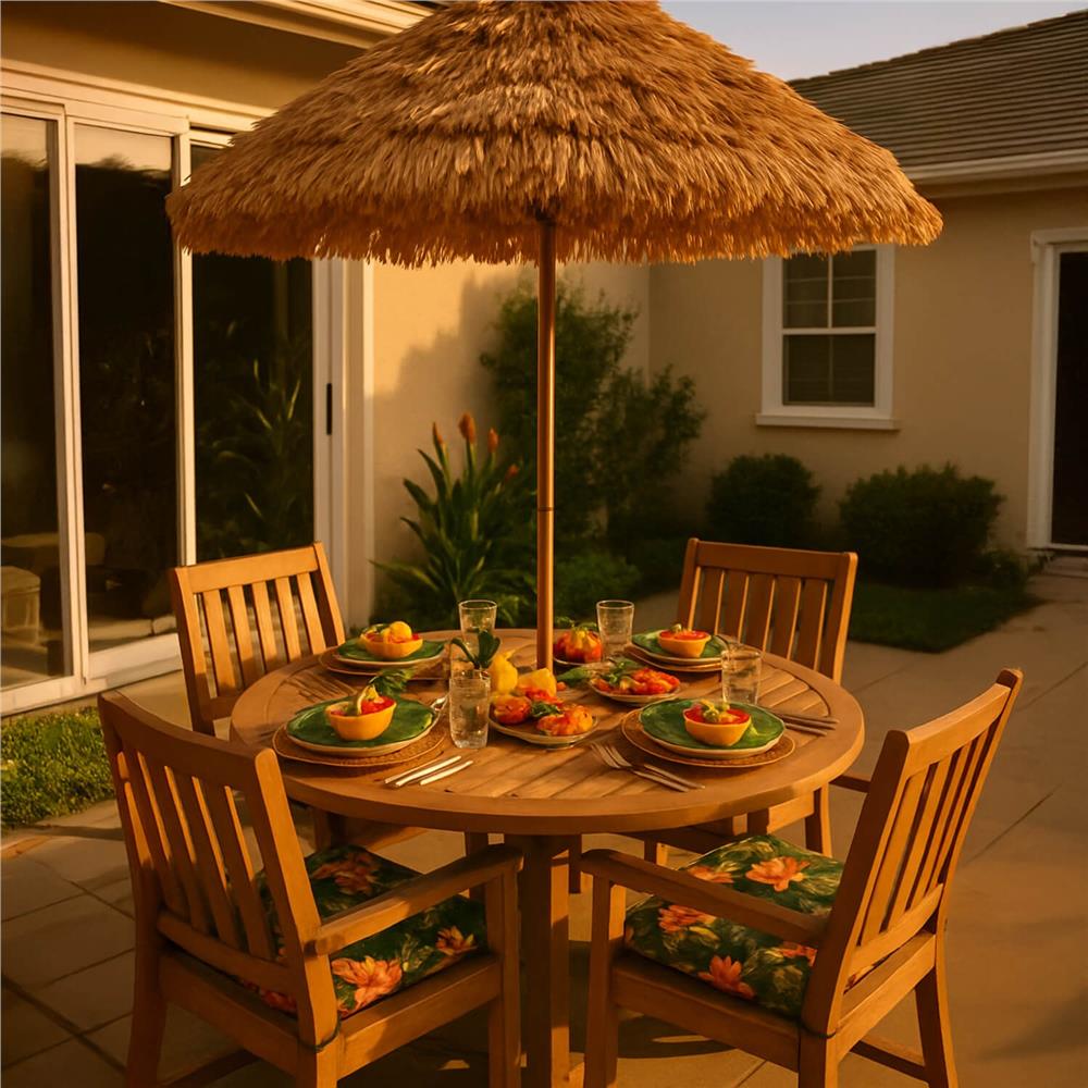 Összecsukható hawaii típusú strandernyő, állítható magassággal és dőlésszöggel, fém vázzal, 160 cm, barna - Image 10