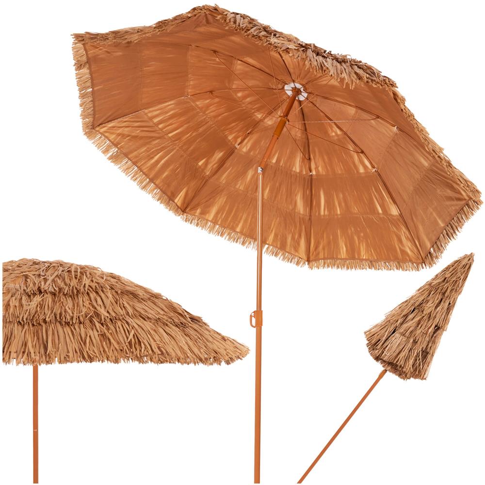 Összecsukható hawaii típusú strandernyő, állítható magassággal és dőlésszöggel, fém vázzal, 160 cm, barna - Image 17