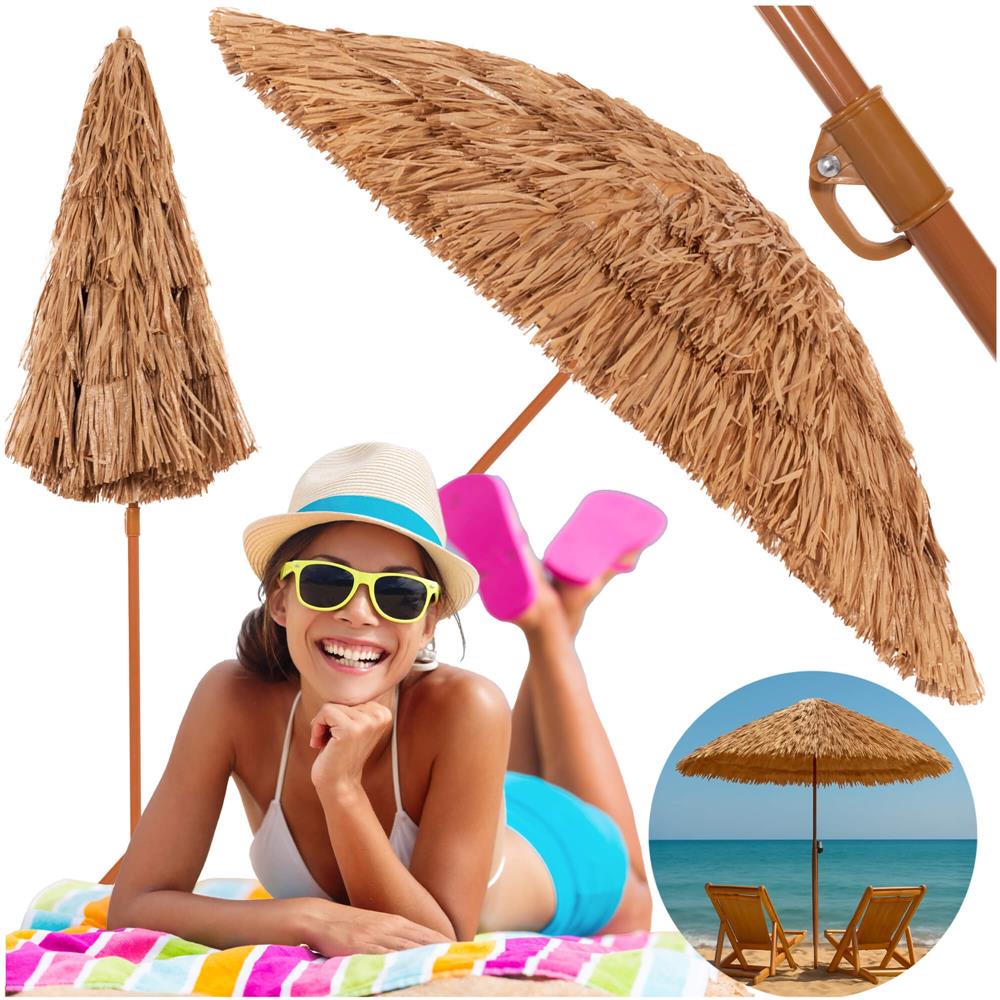 Összecsukható hawaii típusú strandernyő, állítható magassággal és dőlésszöggel, fém vázzal, 160 cm, barna - Image 18