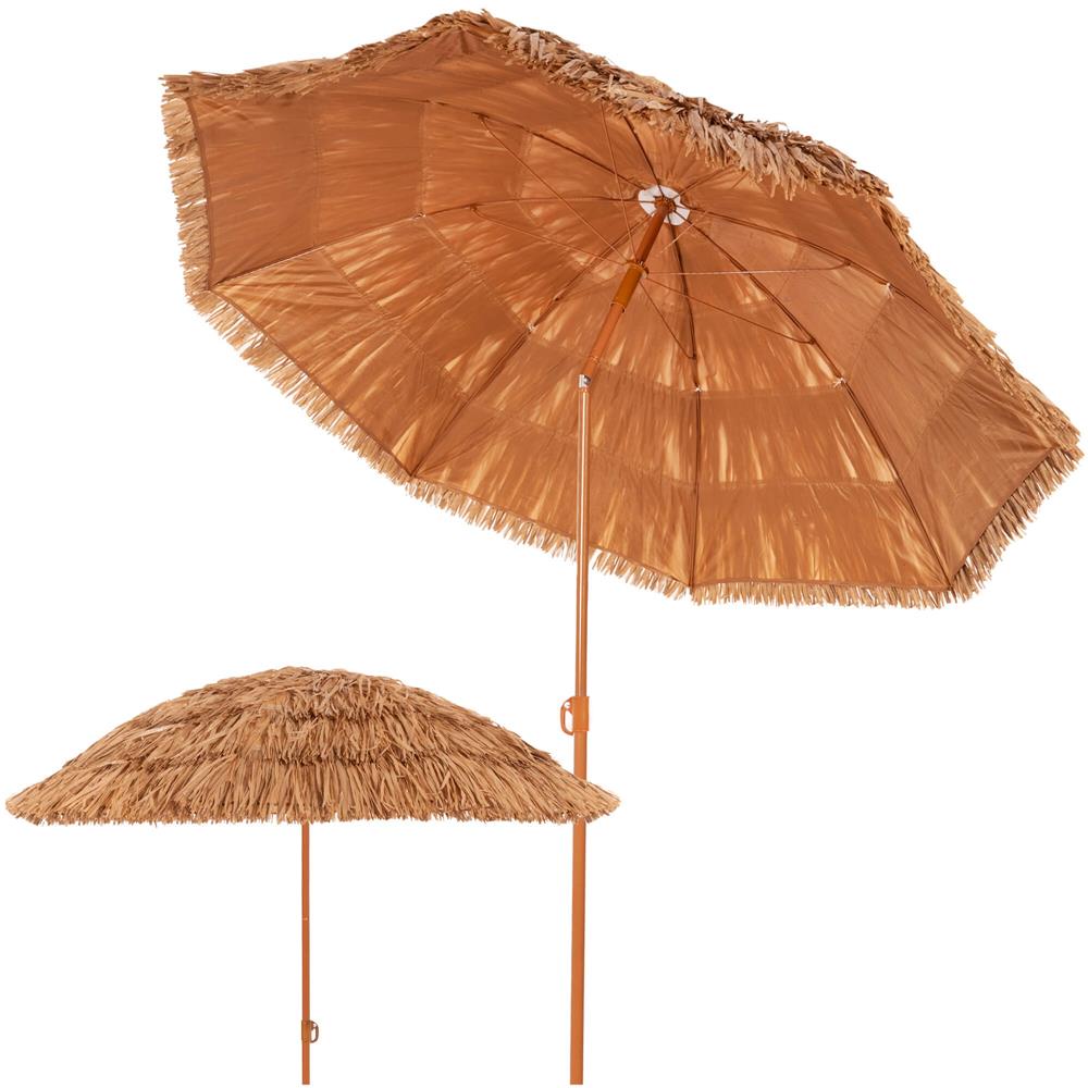 Összecsukható hawaii típusú strandernyő, állítható magassággal és dőlésszöggel, fém vázzal, 160 cm, barna - Image 4