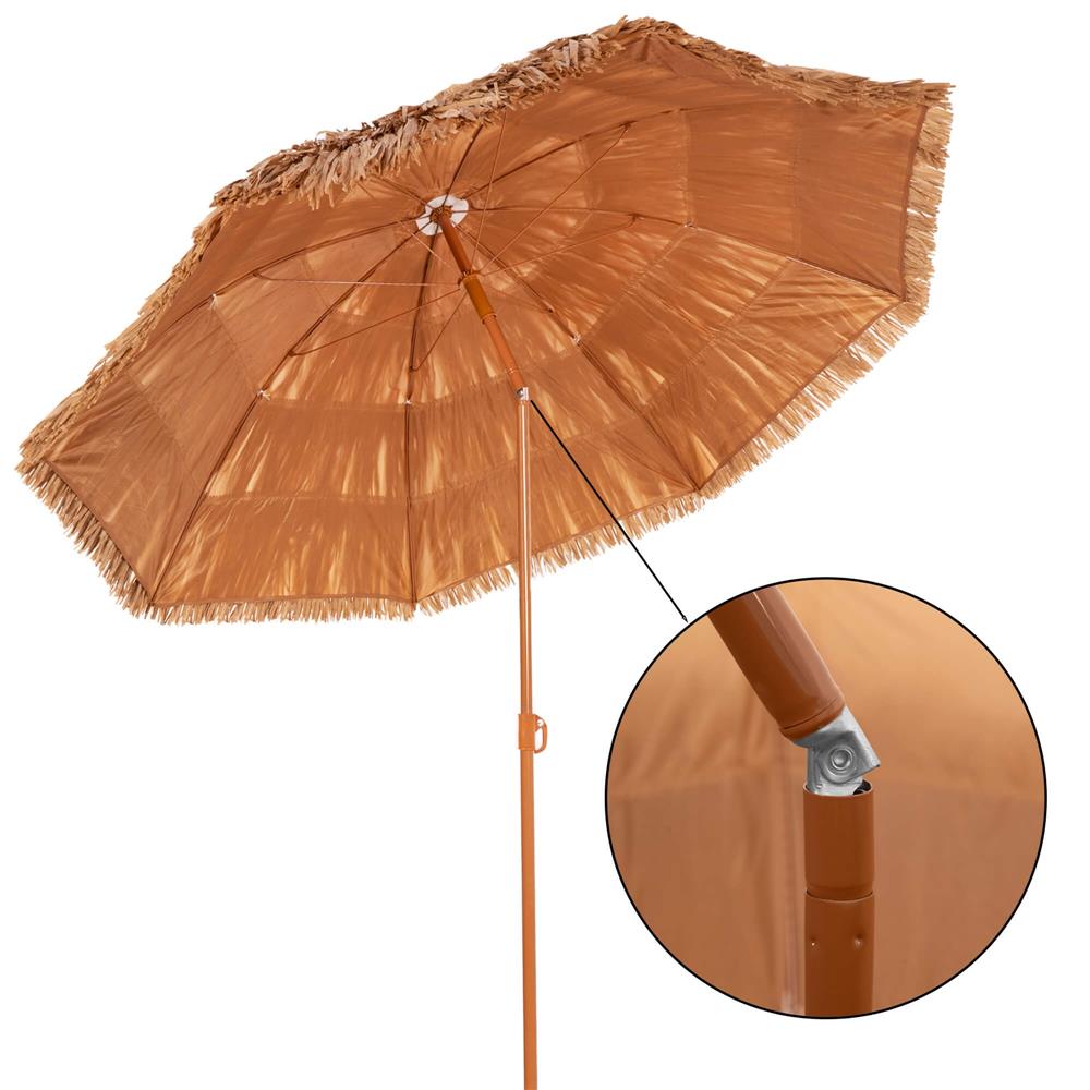 Összecsukható hawaii típusú strandernyő, állítható magassággal és dőlésszöggel, fém vázzal, 160 cm, barna - Image 31