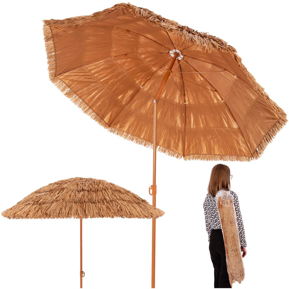 Összecsukható hawaii típusú strandernyő, állítható magassággal és dőlésszöggel, fém vázzal, 160 cm, barna - Image 5