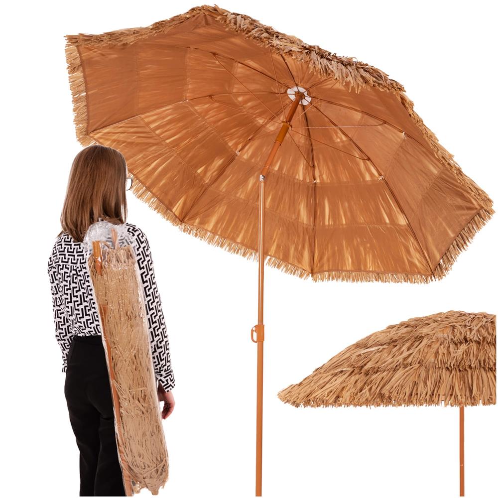 Összecsukható hawaii típusú strandernyő, állítható magassággal és dőlésszöggel, fém vázzal, 160 cm, barna - Image 6