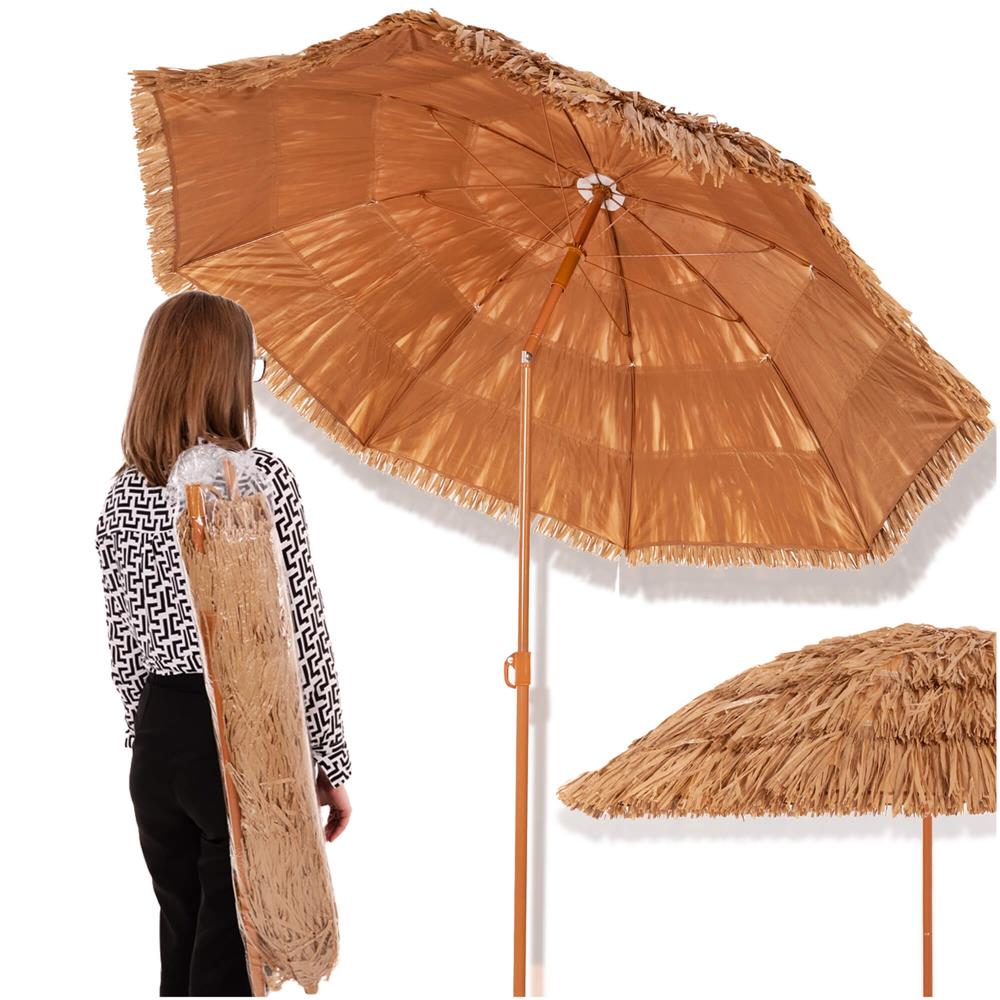 Összecsukható hawaii típusú strandernyő, állítható magassággal és dőlésszöggel, fém vázzal, 160 cm, barna - Image 7