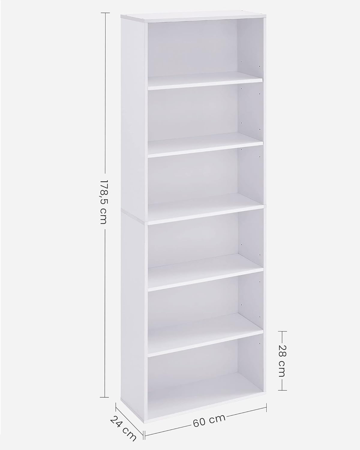 VASAGLE skandinav stilusu konyvespolc, 6 polccal, allithato polcokkal, forgacslap, 60x24x179 cm, feher - Image 3