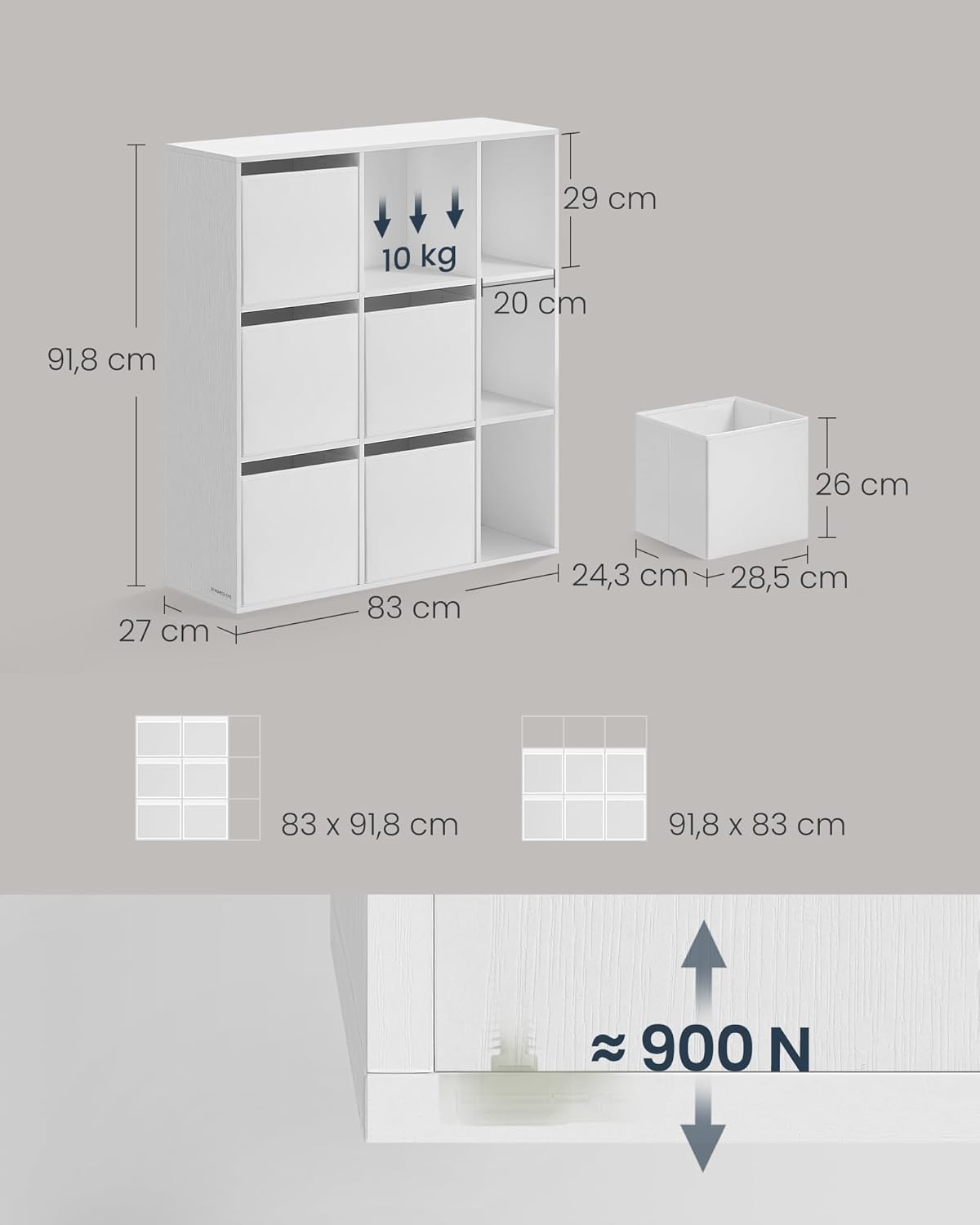 SONGMICS moduláris polcos szekrény 9 rekesszel és 6 fiókkal, forgácslap és MDF, 83x27x92 cm, fehér - Image 2