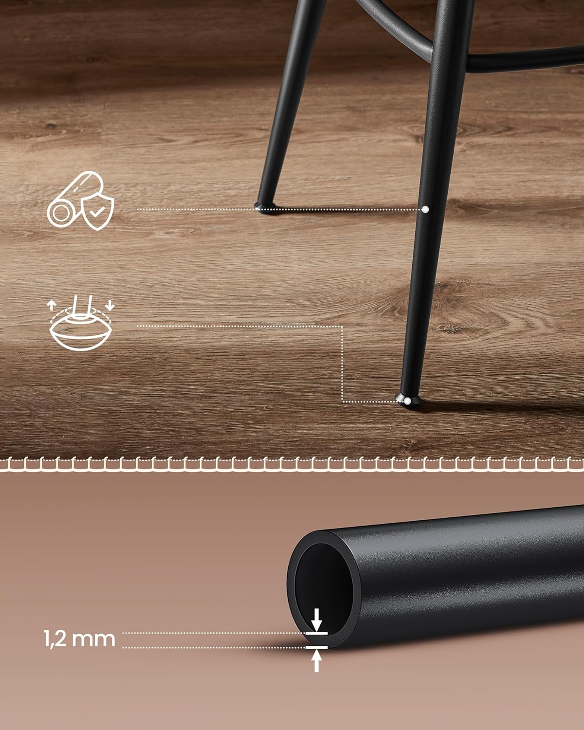 VASAGLE 2 darabos bárszék szett, 360°-ban forgatható, háttámlával, 101 cm magasság, műbőr kárpitozás, acél váz, modern stílus, barna - Image 8