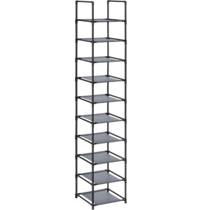 SONGMICS cipőtartó állvány 10 szinttel, fém vázzal és textil polcokkal, 33x33x173 cm, szürke
